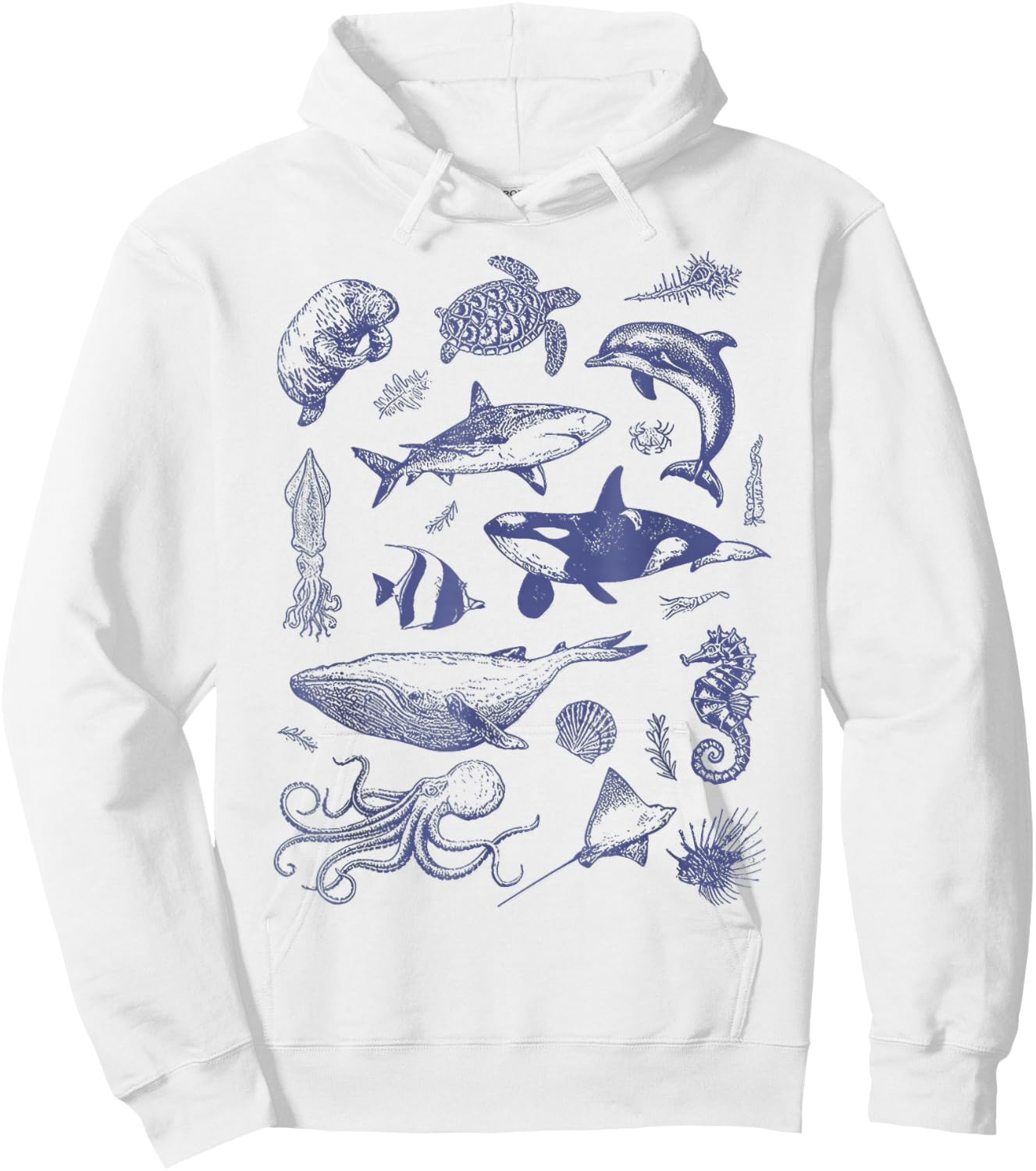 Vintage 90s Tattoo Sea Animal Ocean Hoodie - Hoodie | White