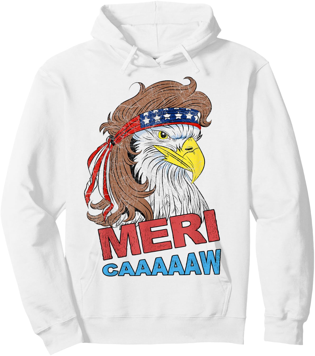 meri-caaaaaw - Eagle Mullet 4th Of July USA American Flag Hoodie - Hoodie | White