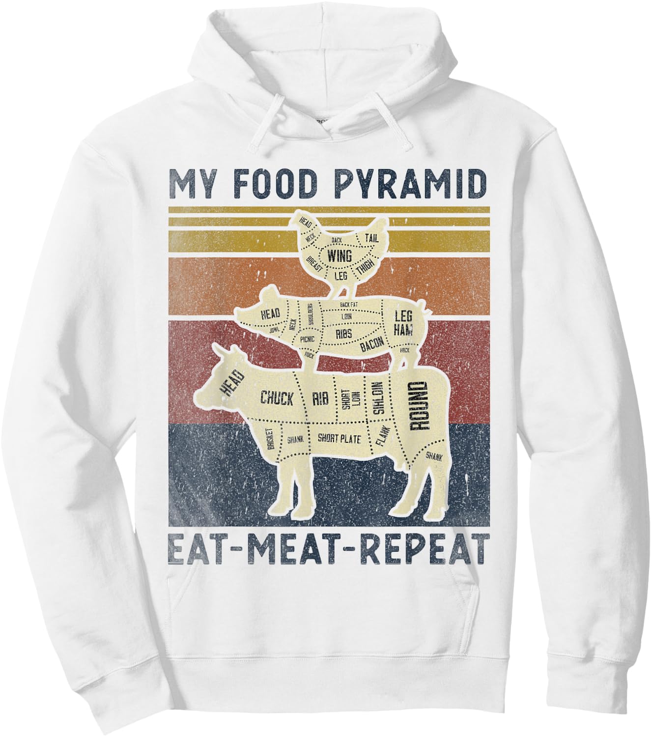 My Food Pyramid Eat Meat Repeat Retro Vintage Funny BBQ Joke Hoodie - Hoodie | White