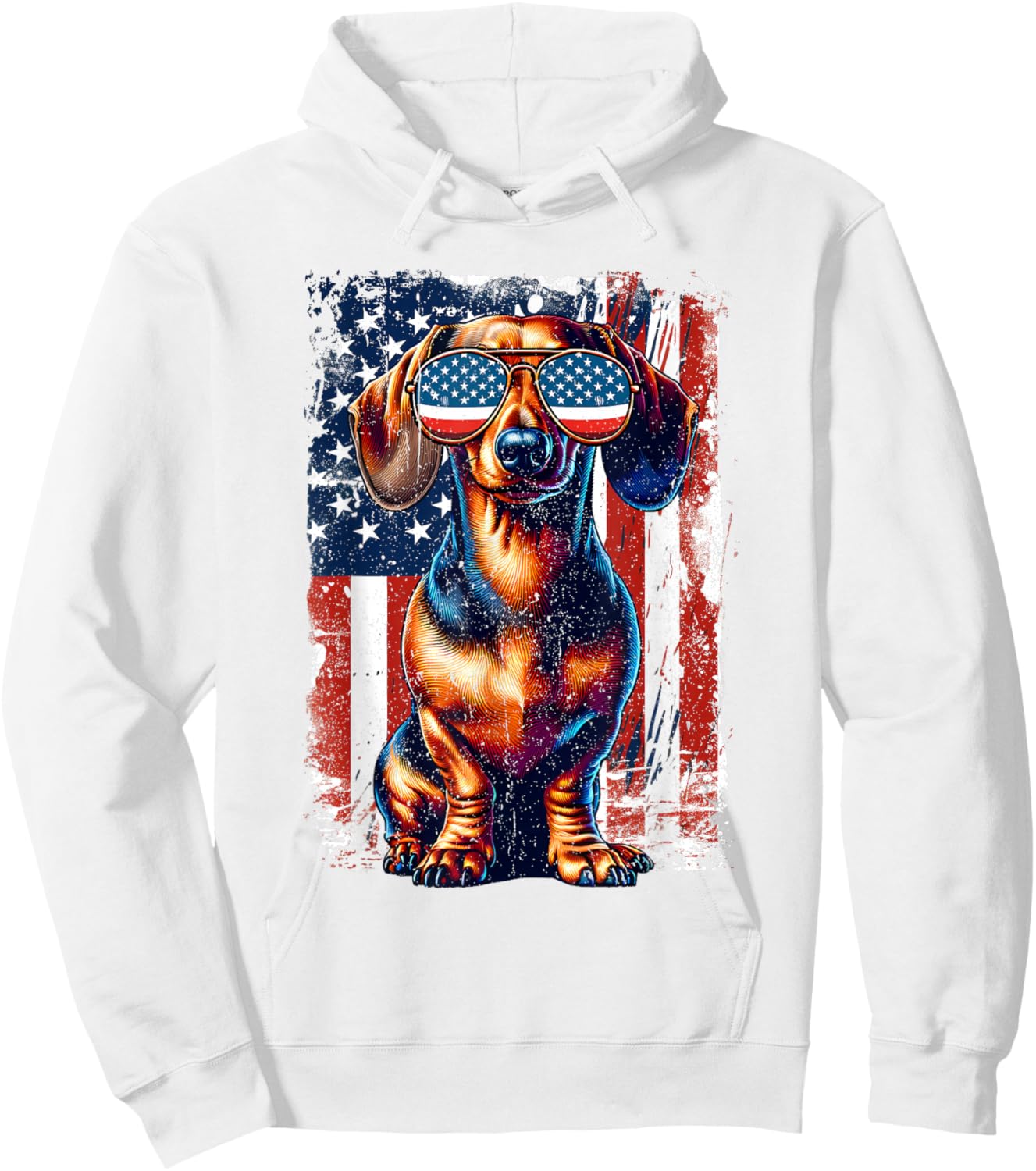 Dachshund Lovers American USA Flag 4th Of July Vintage Hoodie - Hoodie | White