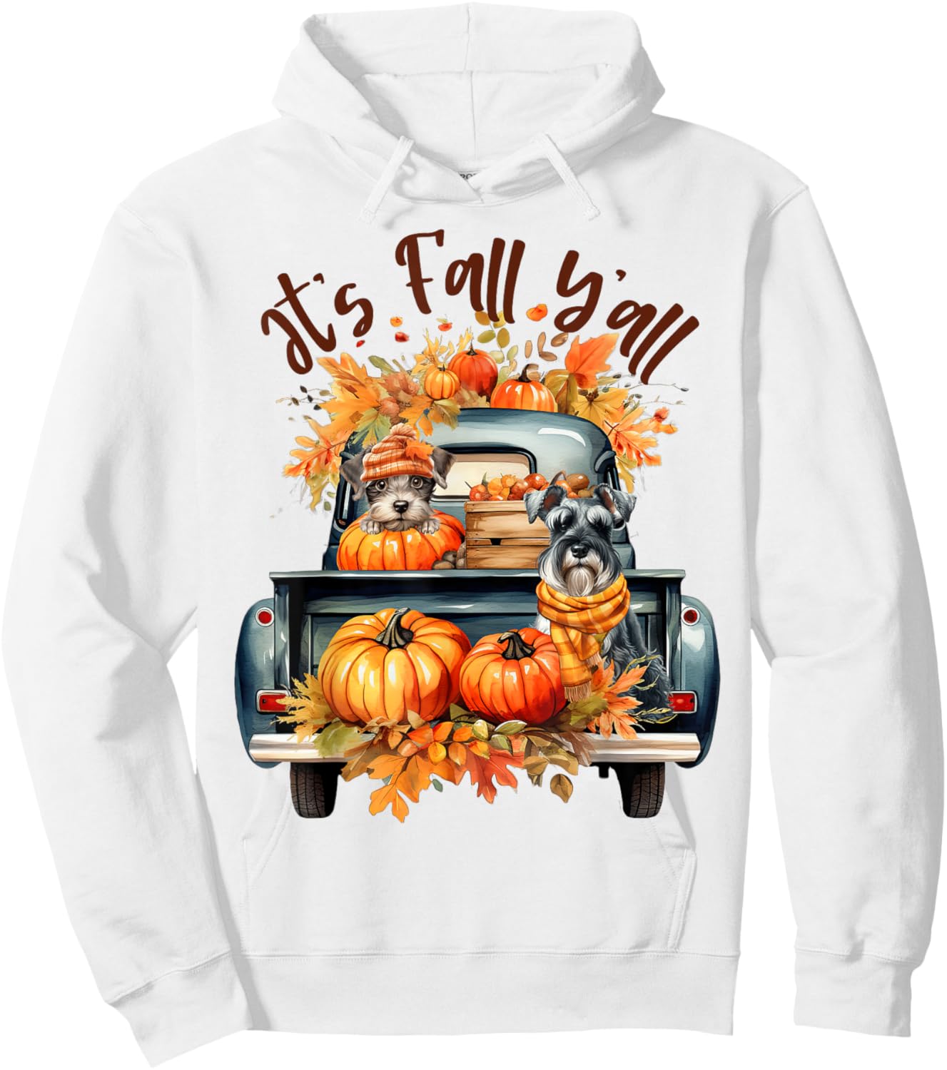 It’s Fall Y’all Miniature Schnauzer Pumpkins Truck Autumn Hoodie - Hoodie | White