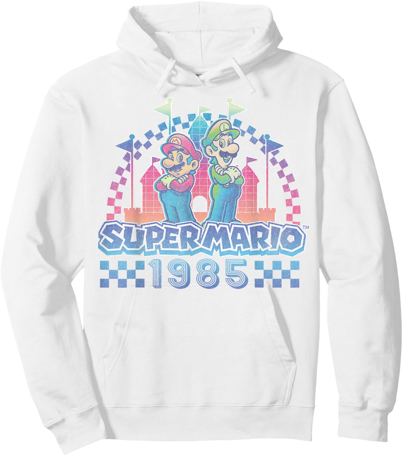 Super Mario Bros Retro Rainbow 1985 Vintage Race Track Duo Hoodie - Hoodie | White