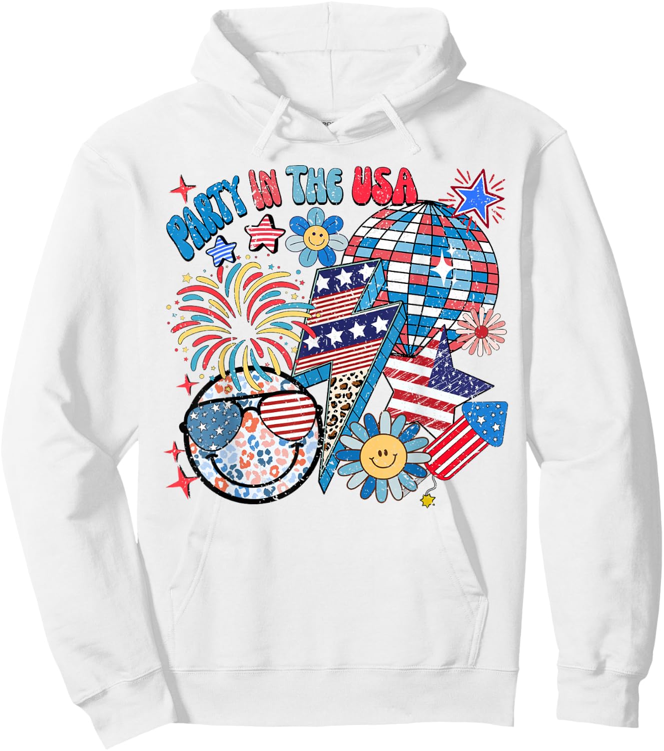 American Flag Party in USA 4th July Patriotic Kids Teen Girl Hoodie - Hoodie | White