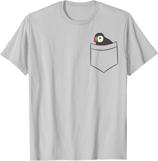 Puffin In The Pocket Seabird Iceland Pocket Puffin T-Shirt - T-Shirt | Ash