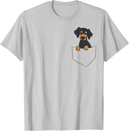 Cute Dachshund In Pocket Dog In Pocket Funny Dachshund T-Shirt - T-Shirt | Ash