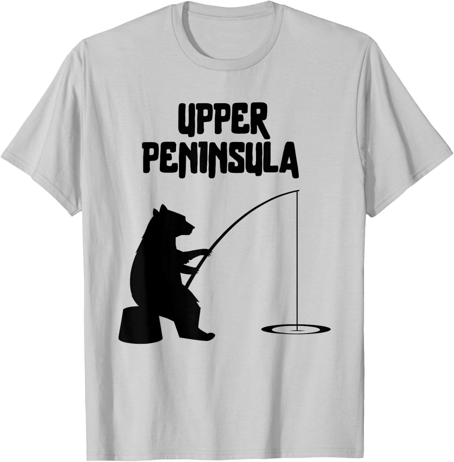 Upper Peninsula Bear Gift | MI Bear Fishing for fisherman T-Shirt - T-Shirt | Ash