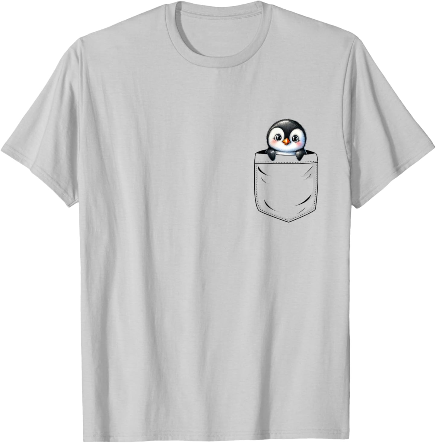 Penguin Lovers Cute Funny Penguin In Pocket , Small, Grey T-Shirt - T-Shirt | Ash
