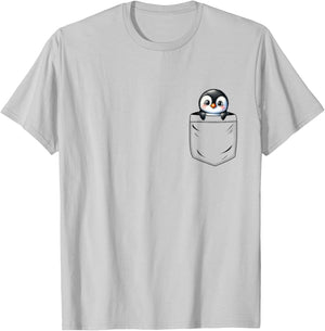 Penguin Lovers Cute Funny Penguin In Pocket , Small, Grey T-Shirt - T-Shirt | Ash