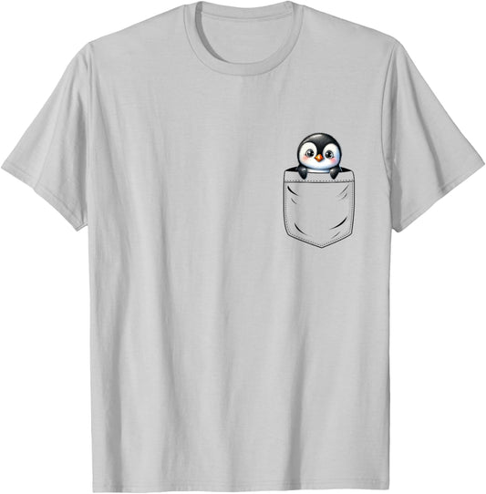 Penguin Lovers Cute Funny Penguin In Pocket , Small, Grey T-Shirt - T-Shirt | Ash
