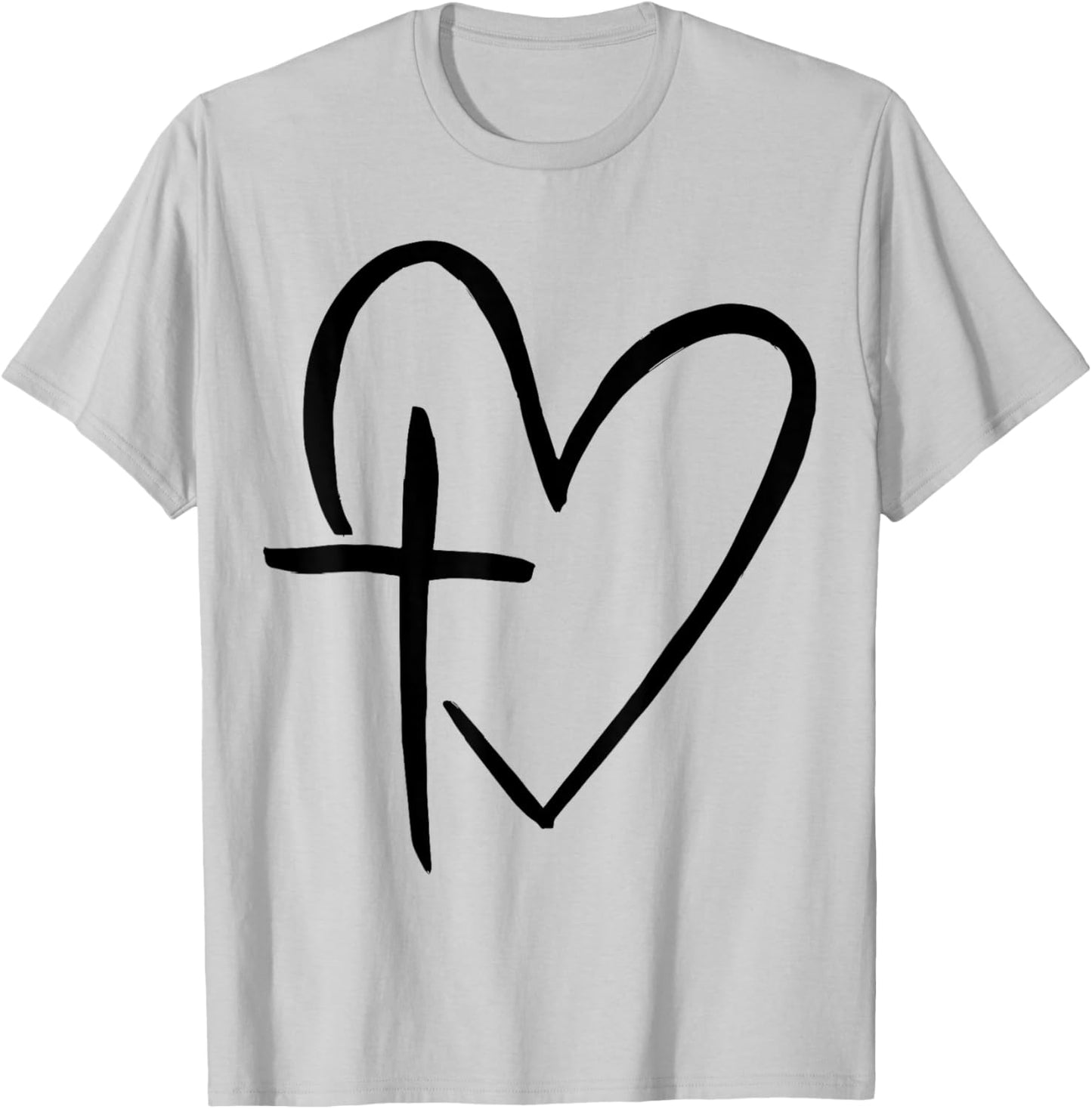 Stylish Cross In Heart Christian Heart Christian Cross T-Shirt - T-Shirt | Ash
