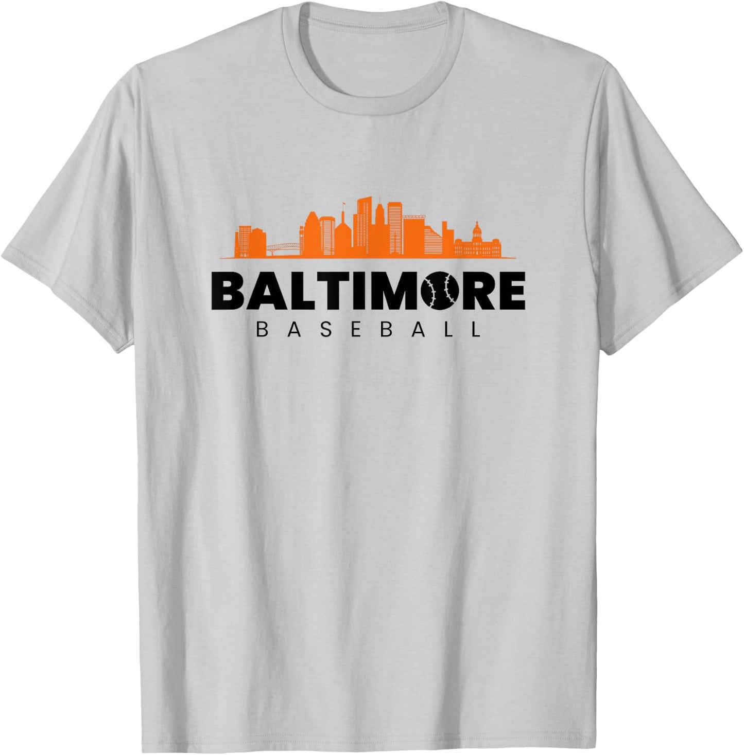 Baltimore Baseball Minimalist City Skyline Baseball Lover T-Shirt - T-Shirt | Ash