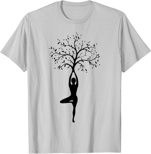 Yoga Tree Pose Essence T-Shirt - T-Shirt | Ash