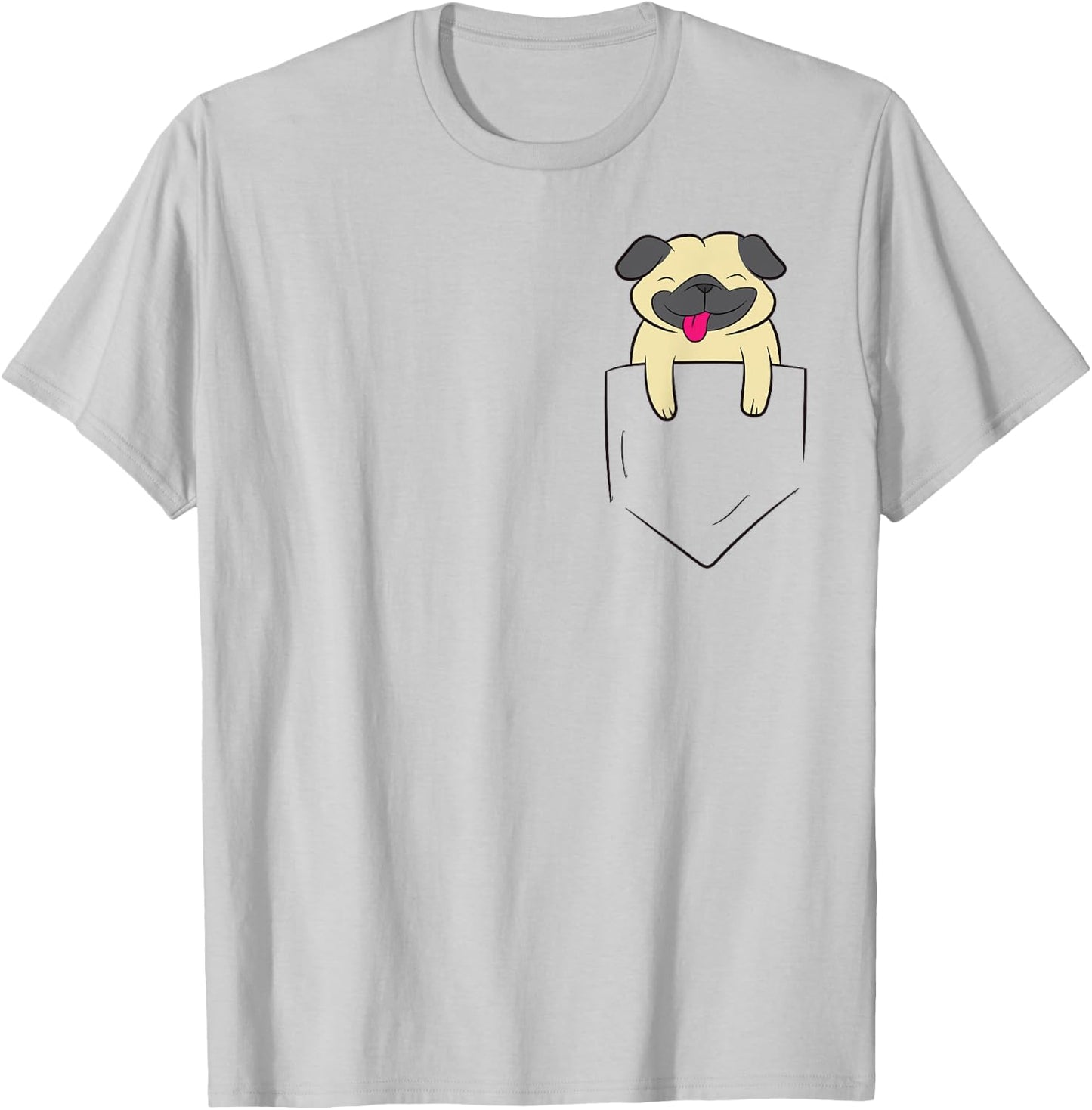 Pug Dog In Pocket Cute Pocket Pug Dog T-Shirt - T-Shirt | Ash