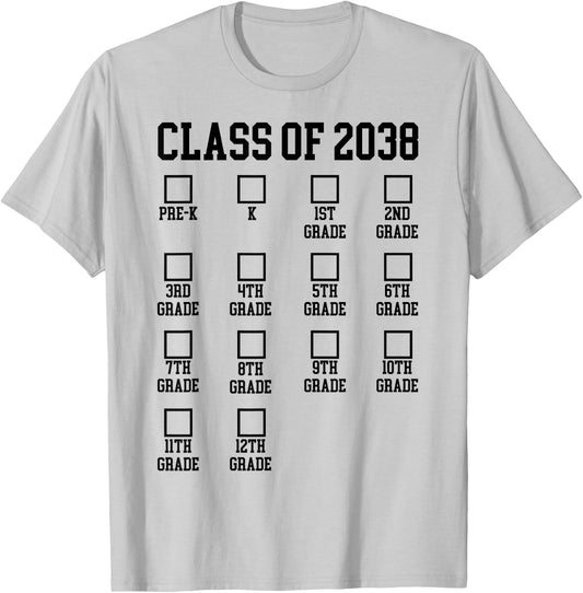 Class of 2038 Grow with me Checklist Graduation T-Shirt - T-Shirt | Ash