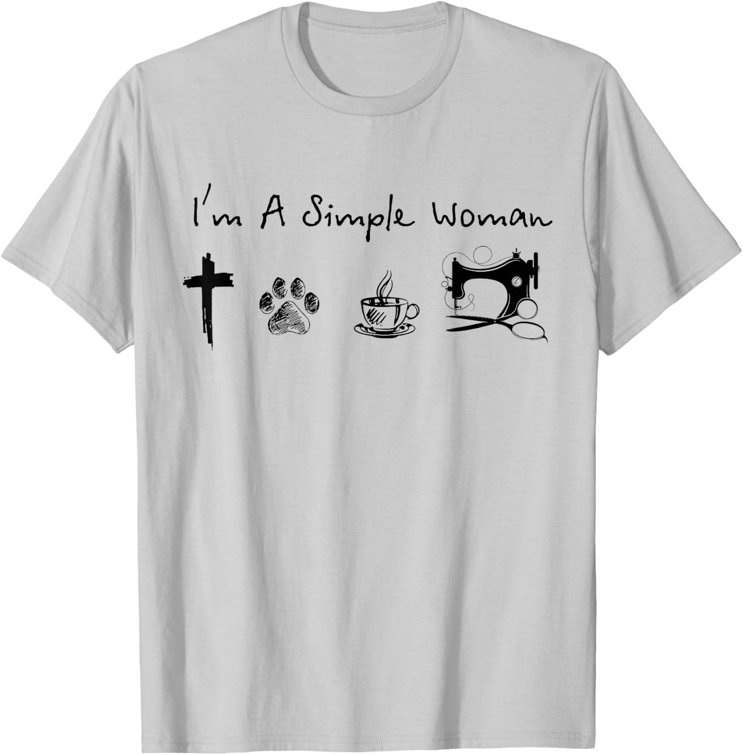 I'm a simple woman jesus dog coffee sewing T-Shirt - T-Shirt | Ash