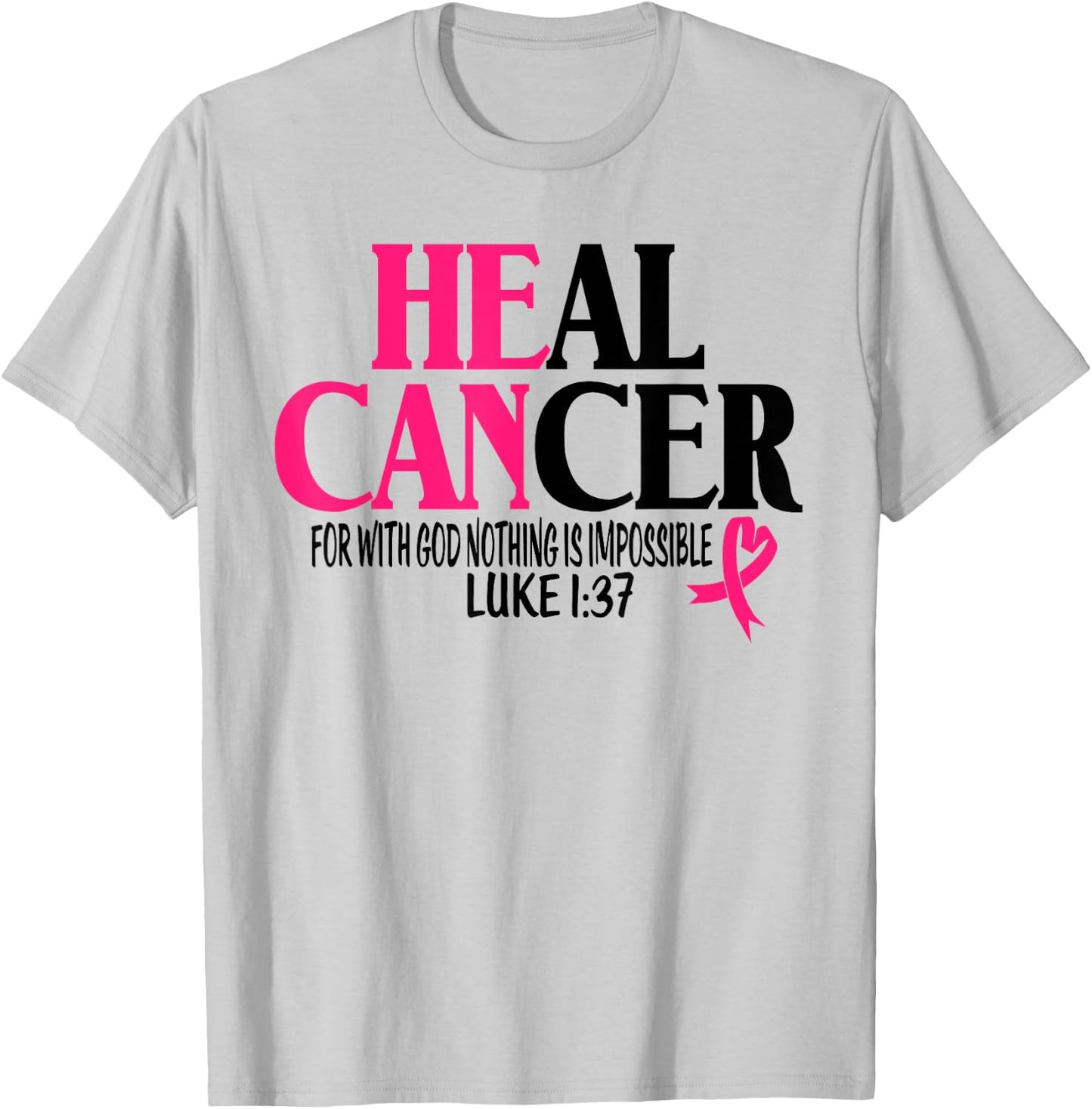 Breast Cancer Fighter Christian God Pink Ribbon Awareness T-Shirt - T-Shirt | Ash