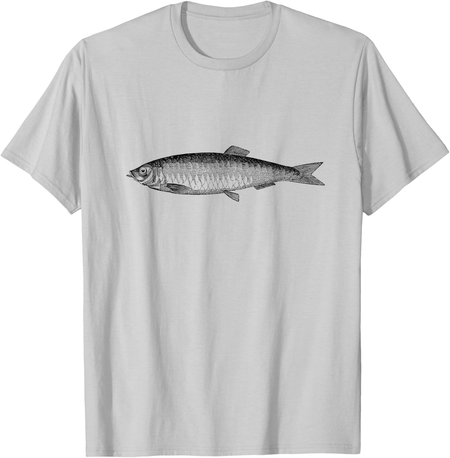 The New Antique Vintage Herring Fish Print - -Adults, Grey, Small, Short Sleeve, Classic Fit T-Shirt - T-Shirt | Ash