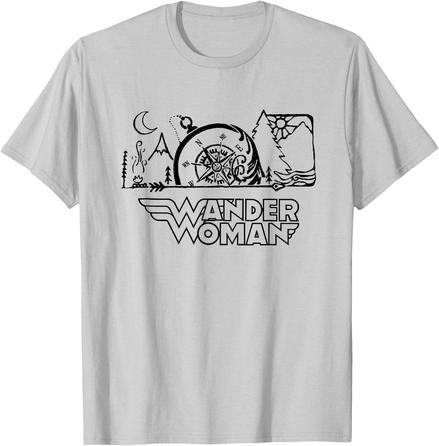 Wander Woman Compass Camping Hiking Mountain Outdoor Lover T-Shirt - T-Shirt | Ash