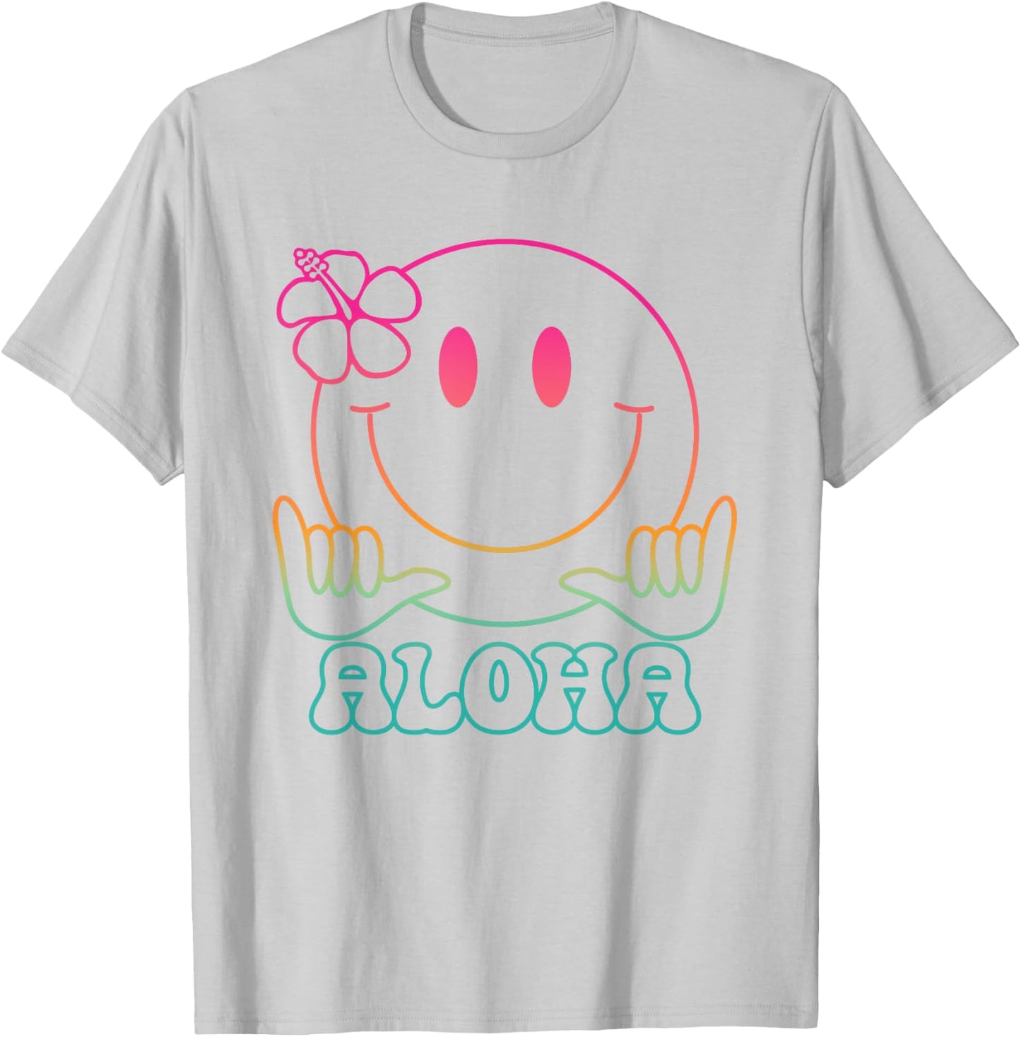 Aloha Hawaiian Cute Smile Face Shaka Hibiscus Kids Girls T-Shirt - T-Shirt | Ash