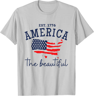 America The Beautiful Patriotic 4th Of July Independen Day T-Shirt - T-Shirt | Ash