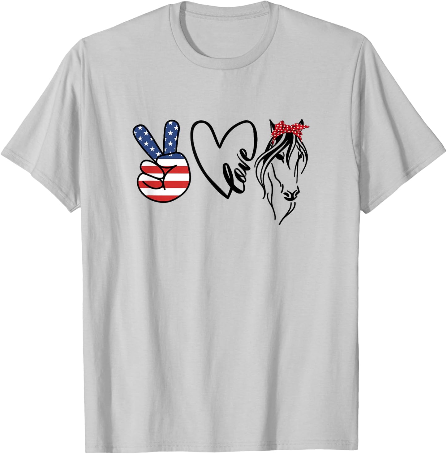 Cowgirls Shirts Americana Peace Love Horses 4th of July T-Shirt - T-Shirt | Ash