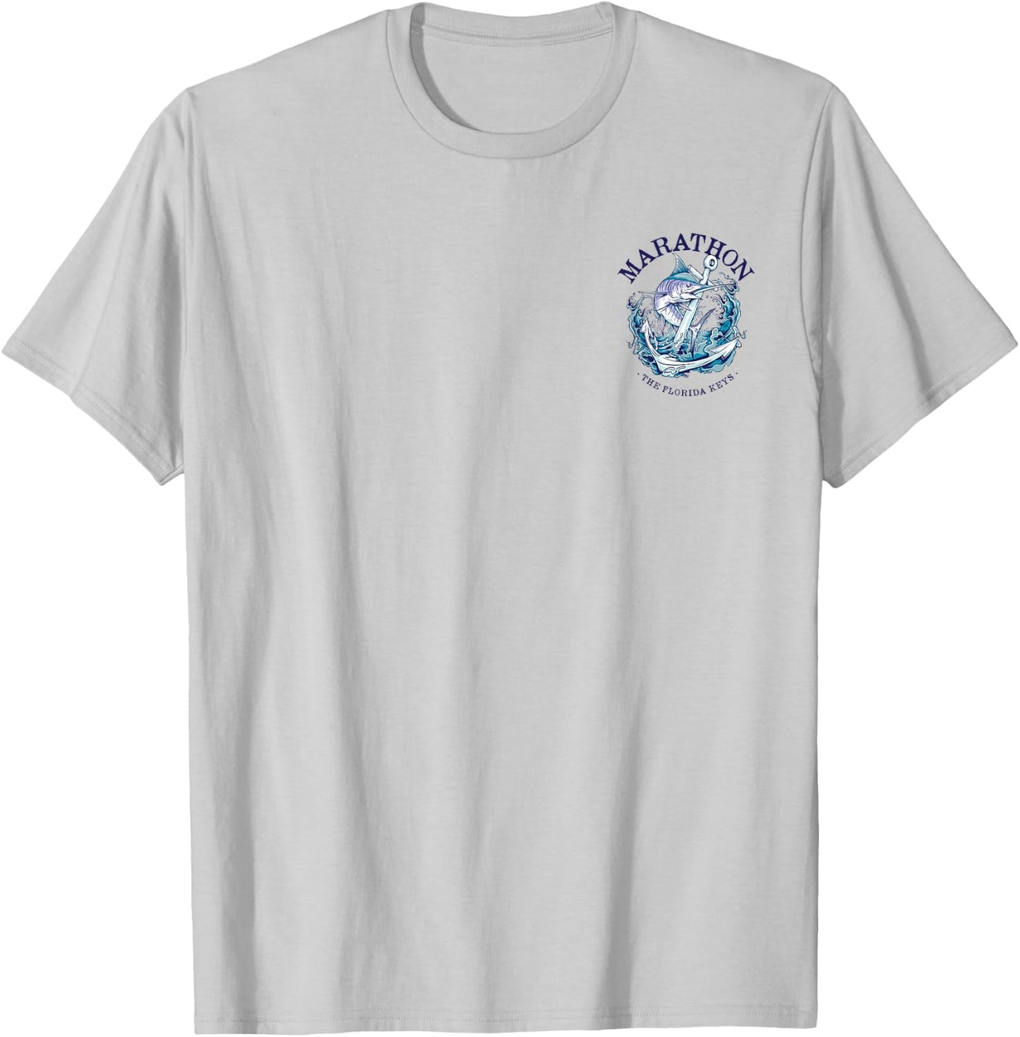 Left Chest and Back Print Marlin Marathon Florida Keys T-Shirt - T-Shirt | Ash