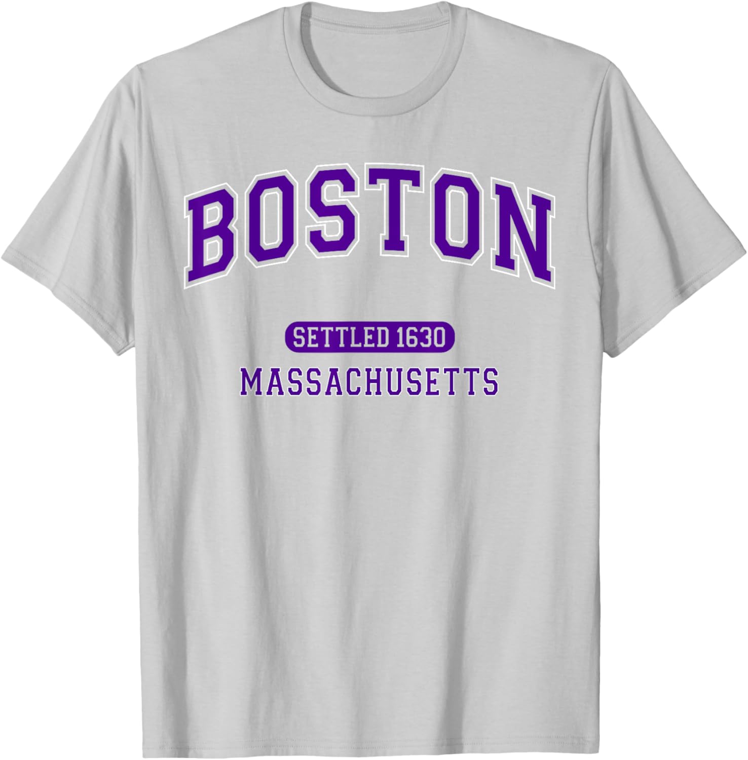 Boston Massachusetts Settled 1630 Vintage Sports Purple T-Shirt - T-Shirt | Ash