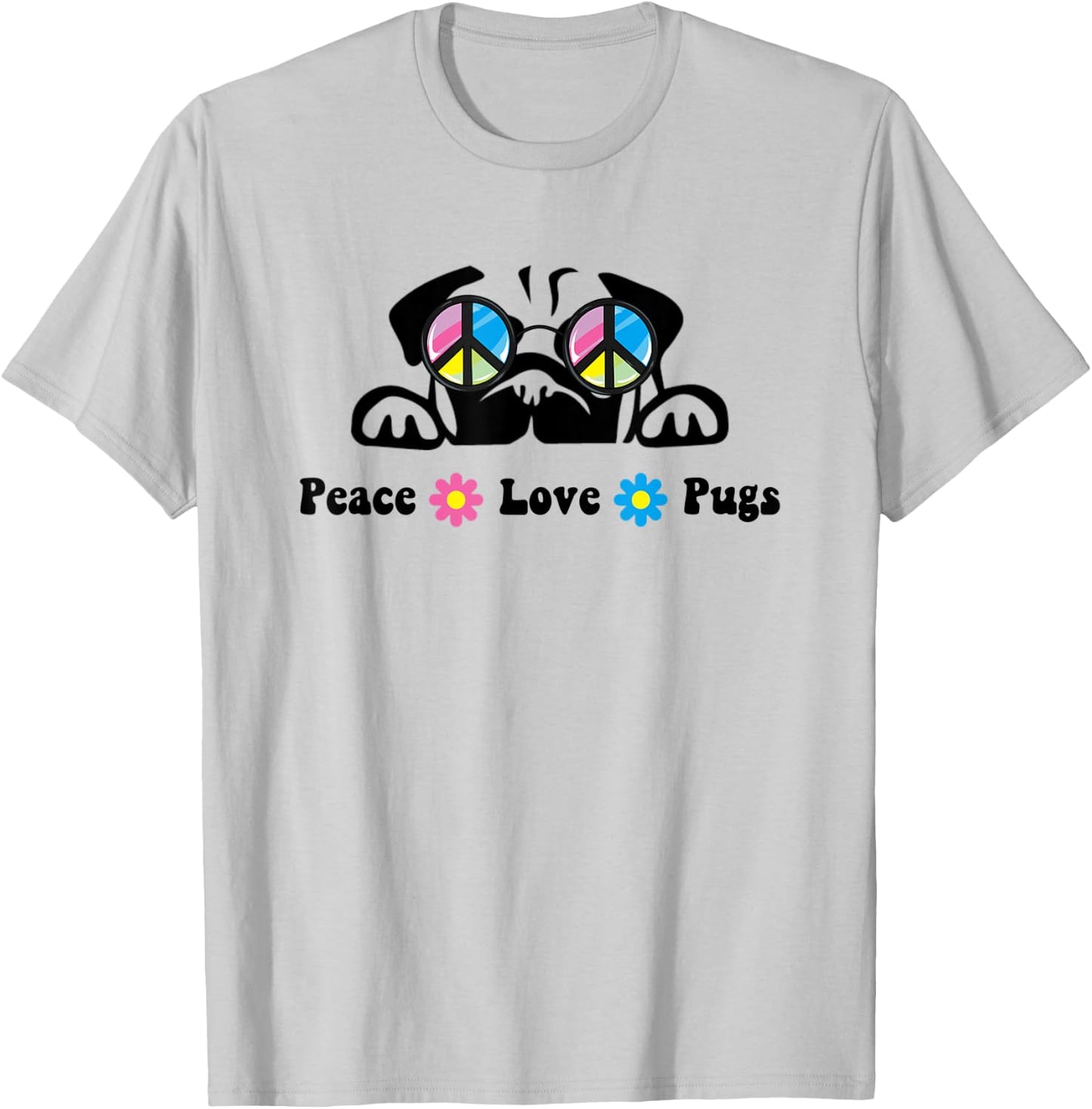 Cute Peace Love Pug Sunglasses Hippie Peace Sign T-Shirt - T-Shirt | Ash