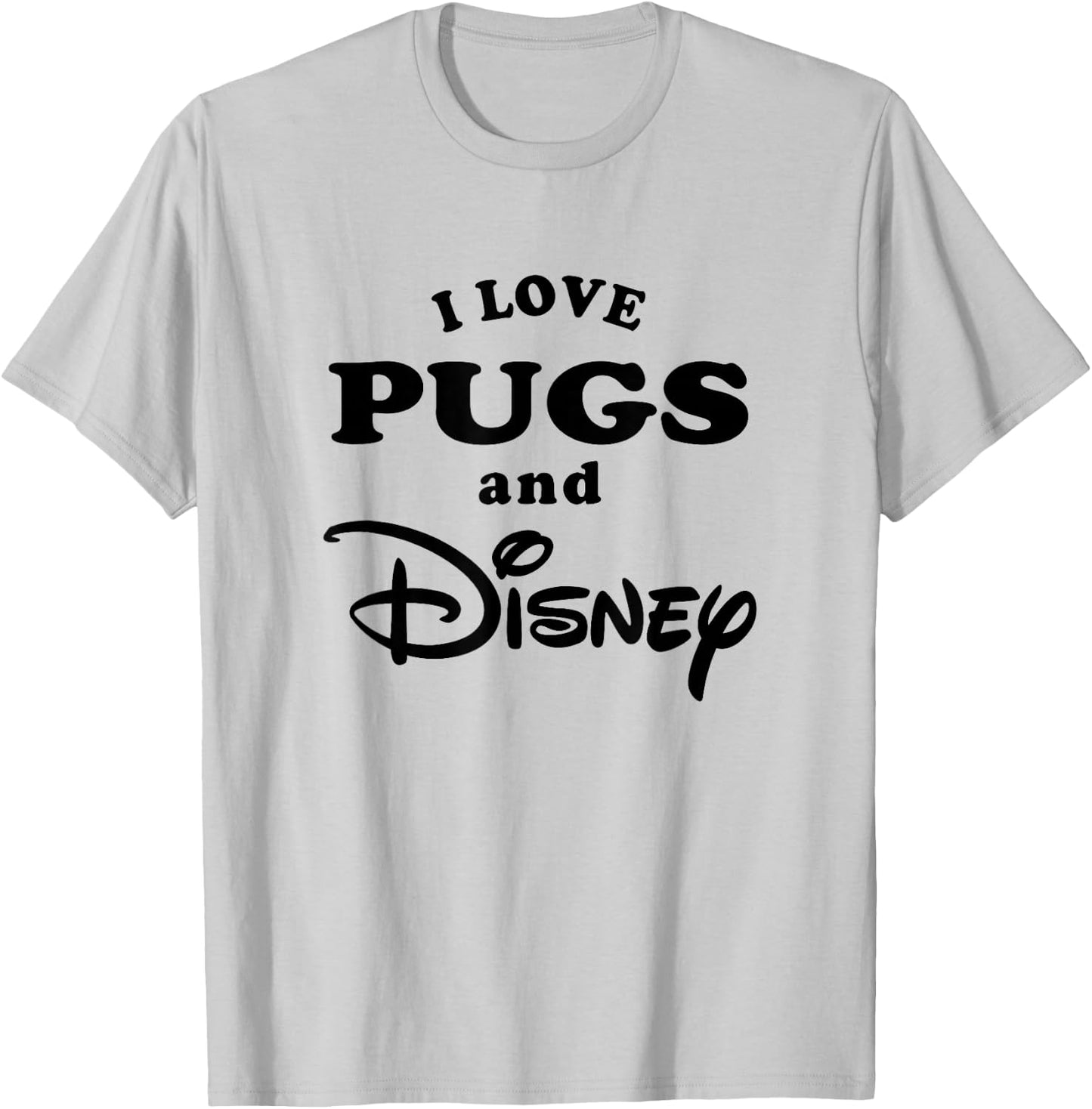 Disney I Love Pugs And Disney Bold Text Big Chest Logo T-Shirt - T-Shirt | Ash