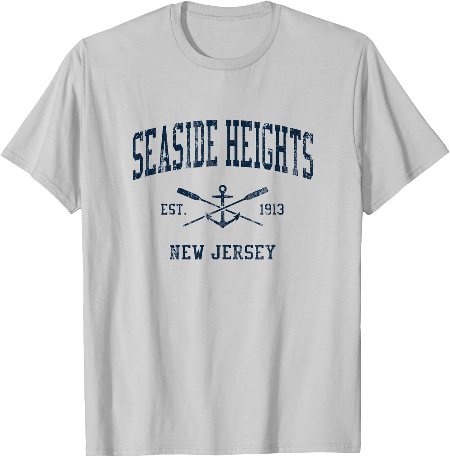 Seaside Heights NJ Vintage Navy Crossed Oars & Boat Anchor T-Shirt - T-Shirt | Ash
