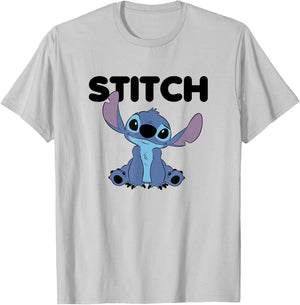 Disney Lilo & Stitch Cute Happy Stitch Big Chest Portrait T-Shirt - T-Shirt | Ash