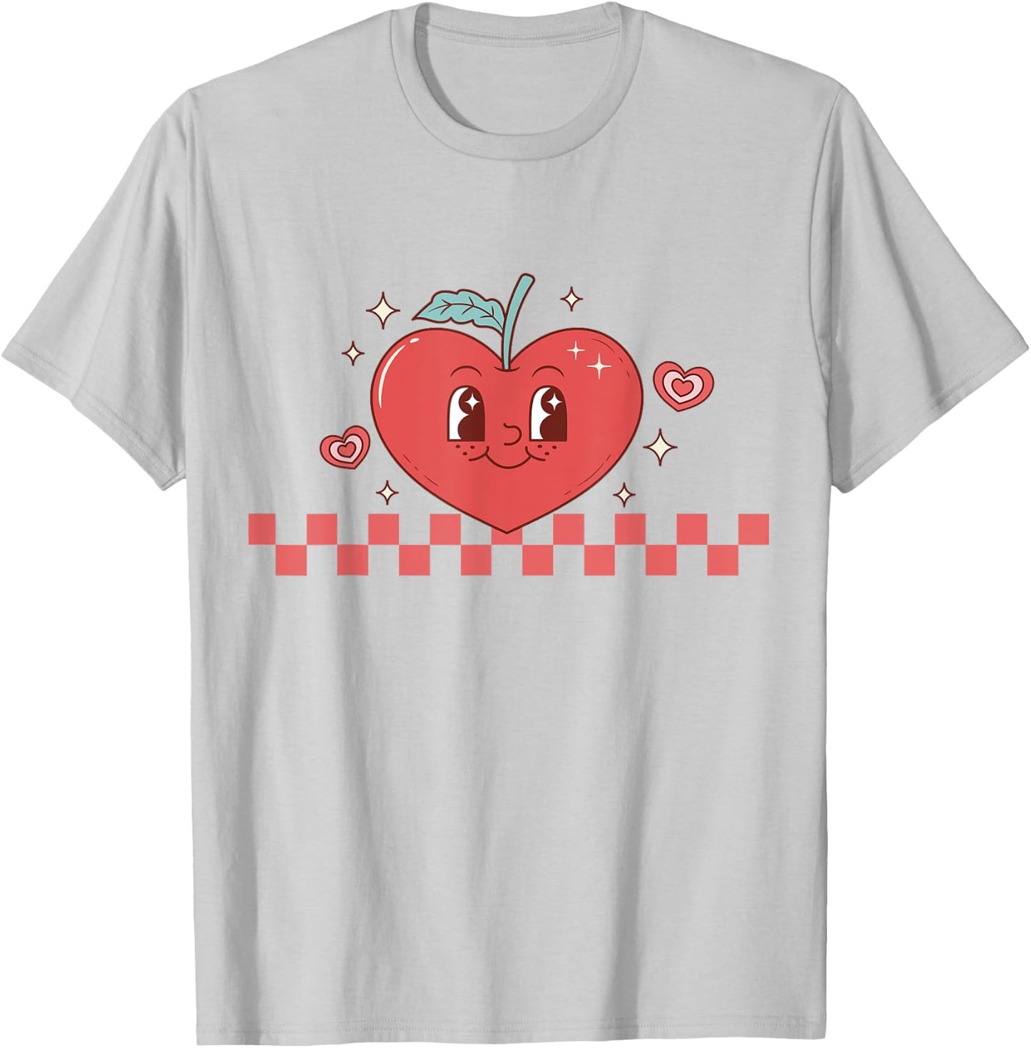 Cute Retro Checkered Apple with Face Teacher Heart Trendy Women Kids T-Shirt - T-Shirt | Ash