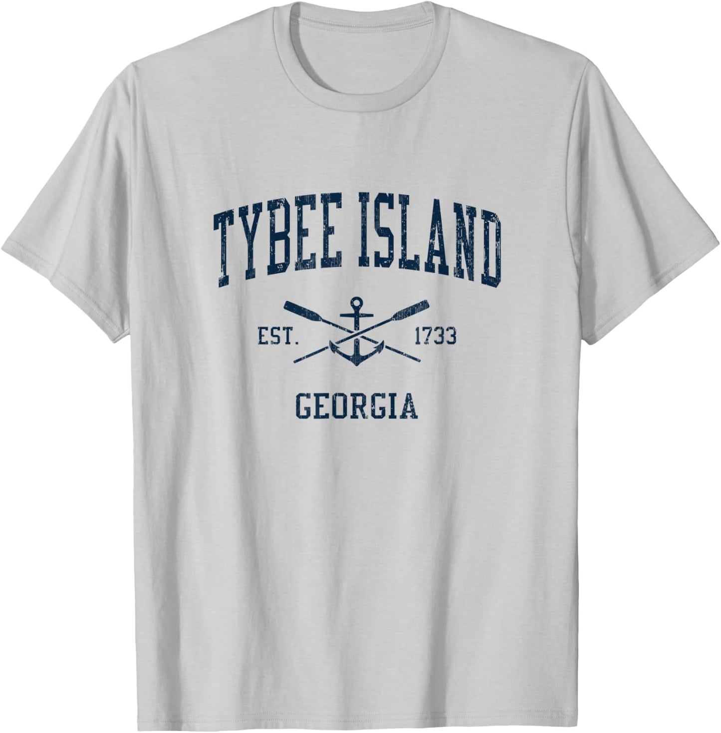 Tybee Island GA Vintage Navy Crossed Oars & Boat Anchor T-Shirt - T-Shirt | Ash