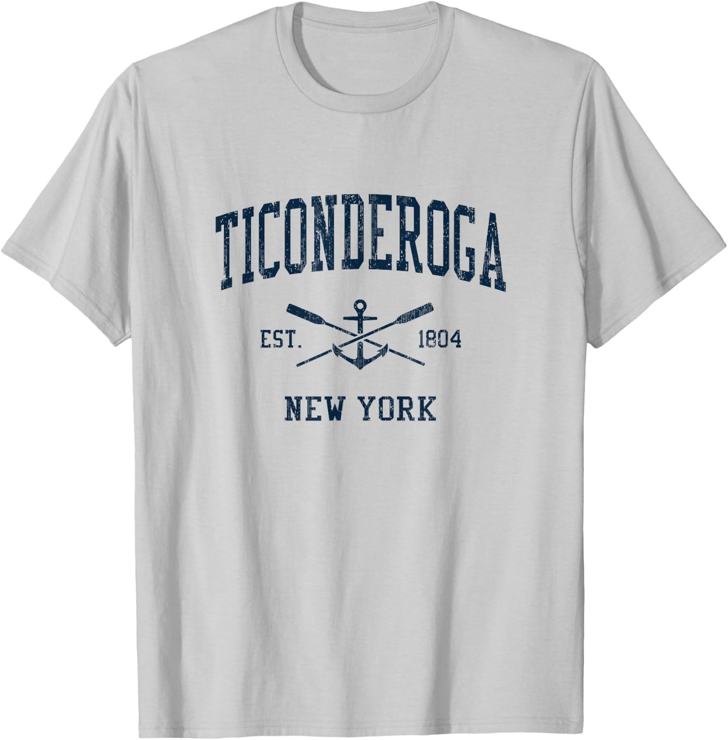 Ticonderoga NY Vintage Navy Crossed Oars & Boat Anchor T-Shirt - T-Shirt | Ash