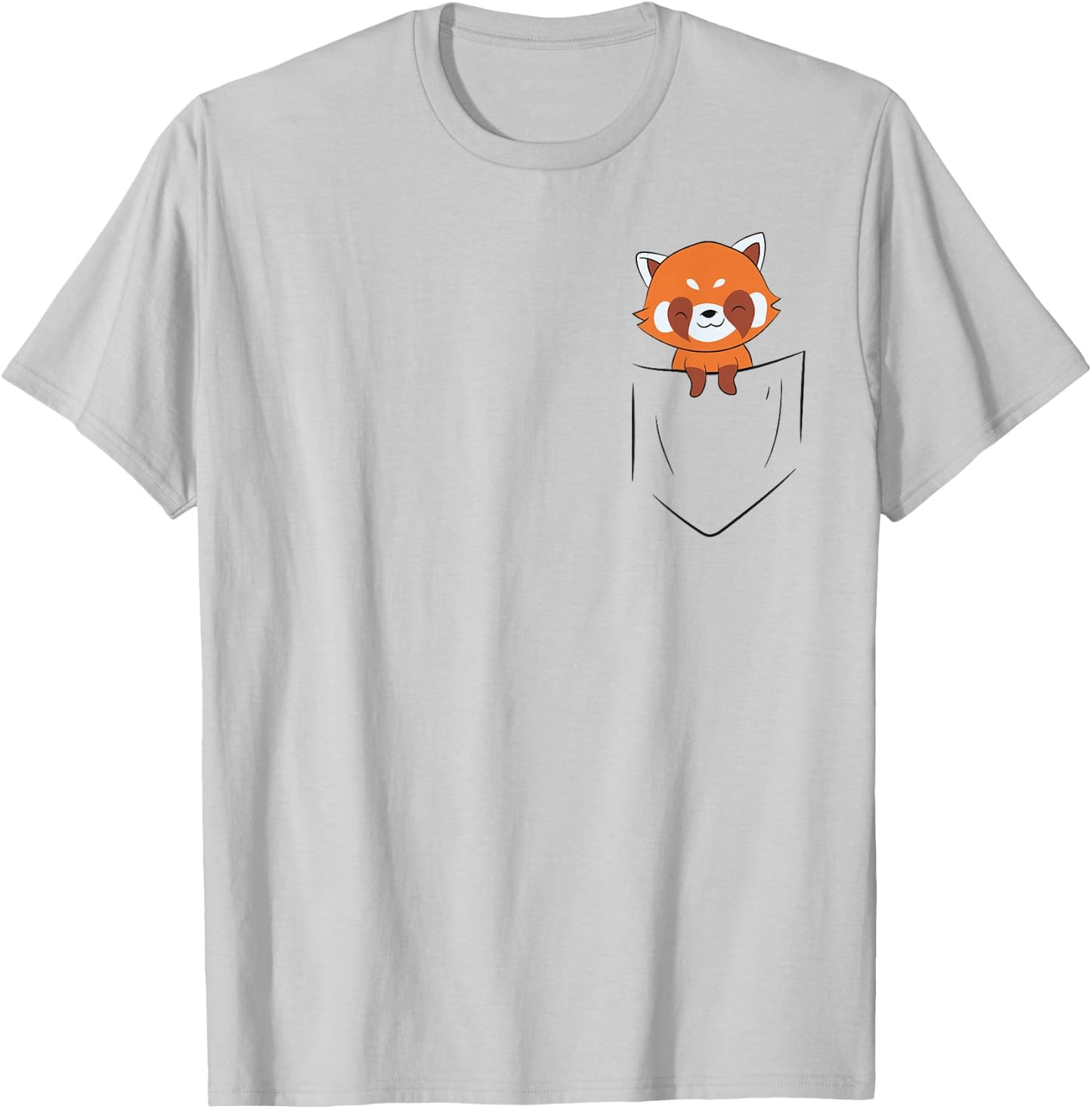 Cute Red Panda In Pocket Red Panda Bear Pocket T-Shirt - T-Shirt | Ash