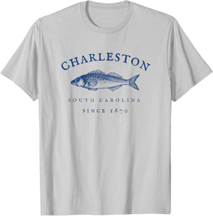 Retro Charleston South Carolina Fishing T-Shirt - T-Shirt | Ash