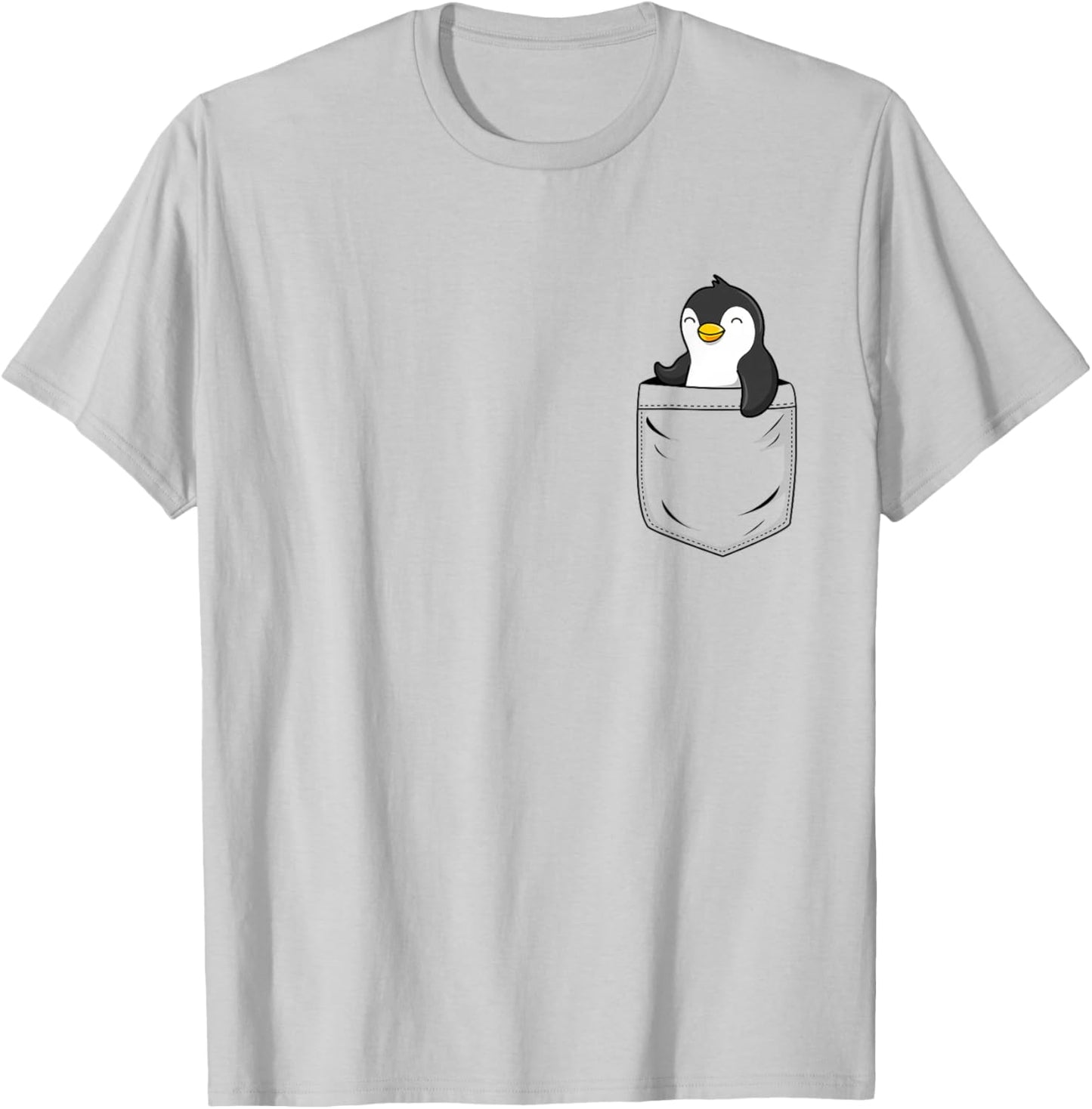 Penguin Lovers Cute Funny Penguin In Pocket , Small, Grey T-Shirt - T-Shirt | Ash