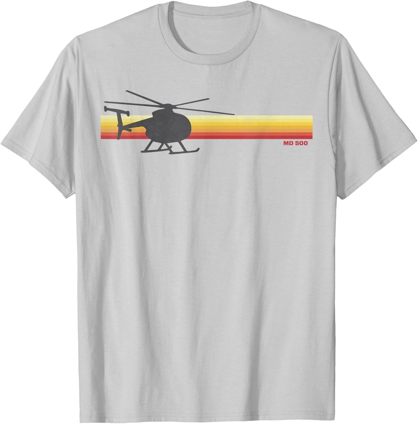 MD 500 Vintage Helicopter Pilot Silhouette Sunset Hughes 500 T-Shirt - T-Shirt | Ash