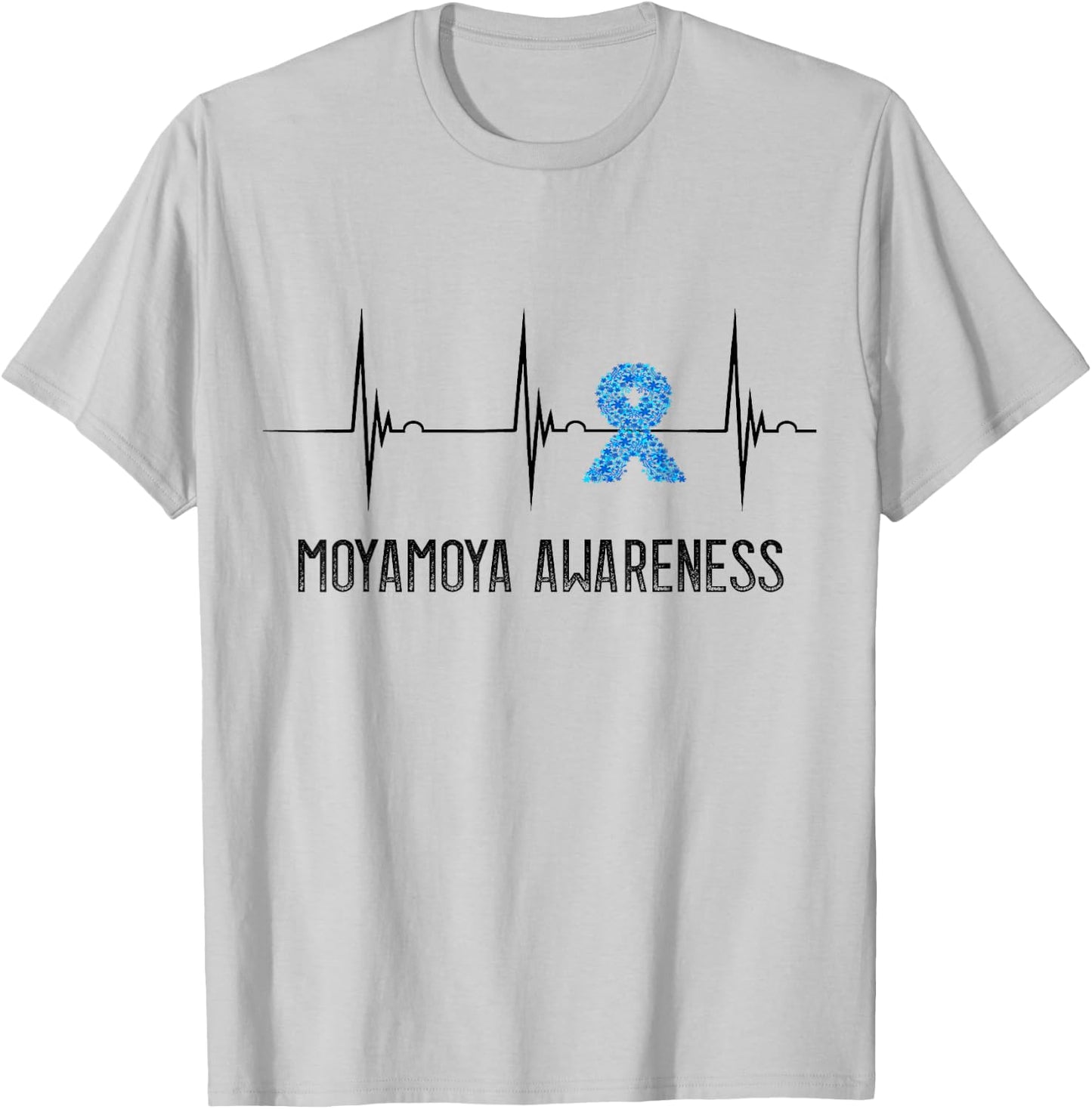 Moyamoya Disease Awareness Heartbeat EKG Pulse Blue Ribbon T-Shirt - T-Shirt | Ash