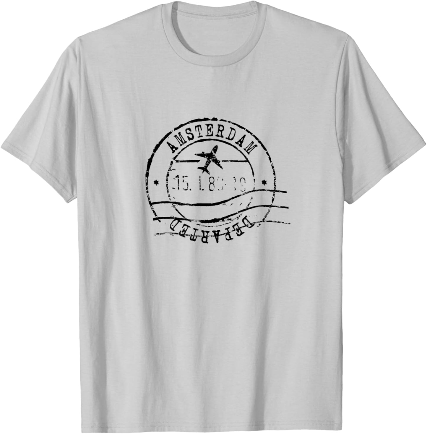 Amsterdam Netherlands Travel Vintage Passport Stamp T-Shirt - T-Shirt | Ash