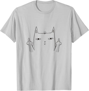 Flip Off Cat, Middle Finger Cat Men Women T-Shirt - T-Shirt | Ash