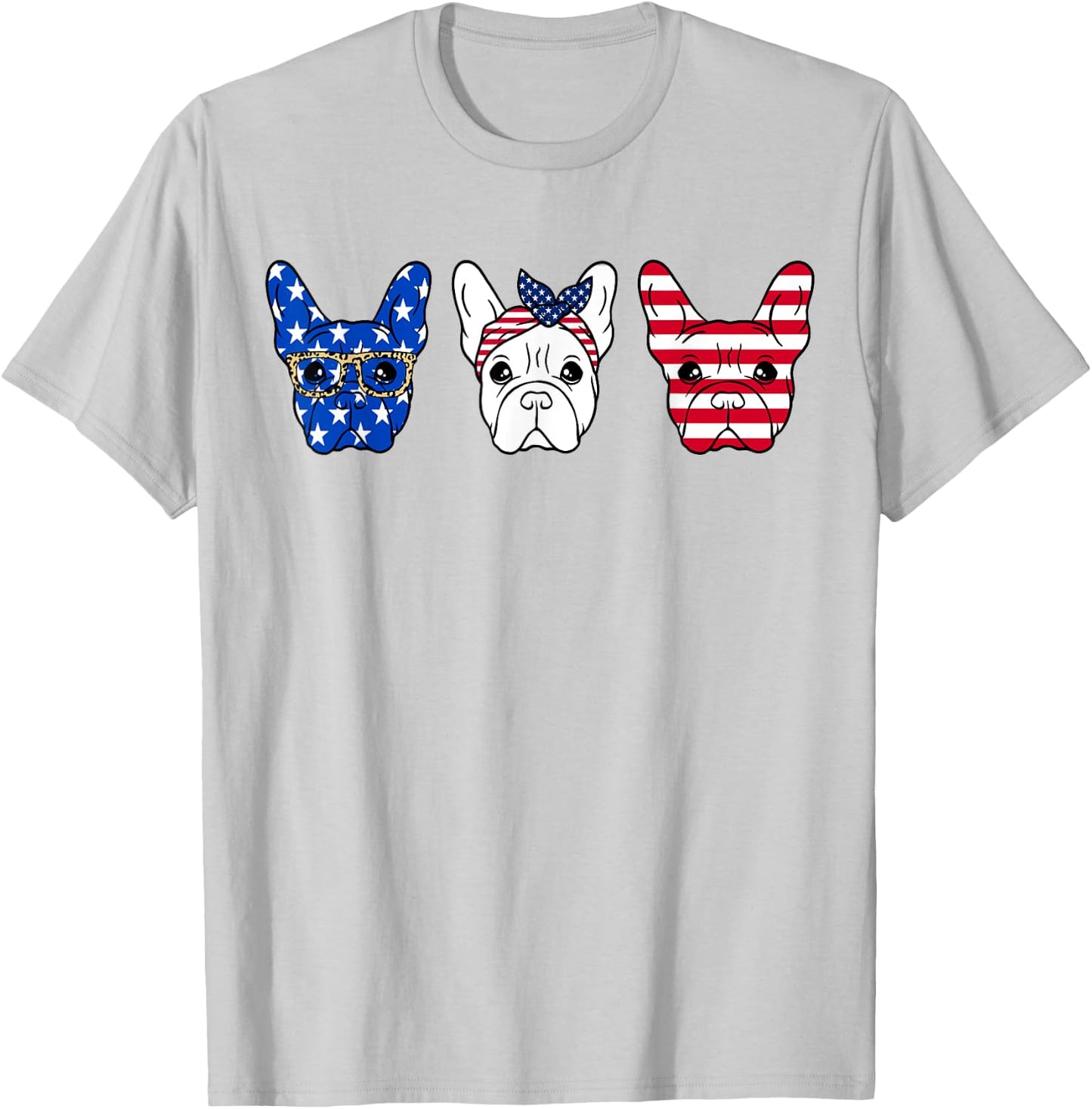 French Bulldog American Flag Patriotic Frenchie Bulldog T-Shirt - T-Shirt | Ash
