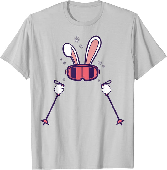 Skiing Rabbit Fun Winter Sports Easter Bunny Vibes T-Shirt - T-Shirt | Ash