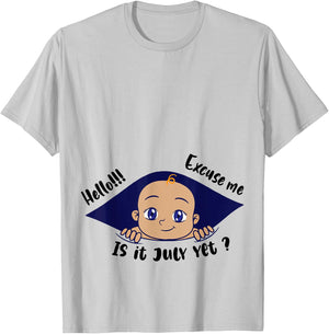 Excuse Me Is It July Yet Pregnancy Baby Announcement T-Shirt - T-Shirt | Ash