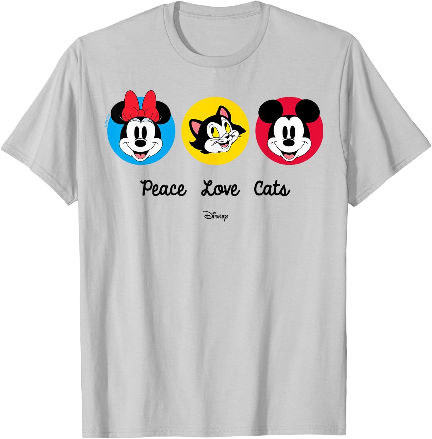 Mickey Mouse Minnie Mouse Figaro Peace Love Cats T-Shirt - T-Shirt | Ash