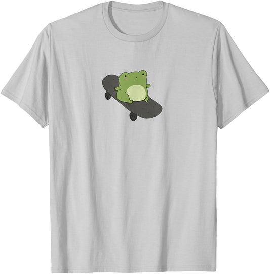 Cute Frog on Skateboard - Kawaii Cottagecore Aesthetics T-Shirt - T-Shirt | Ash