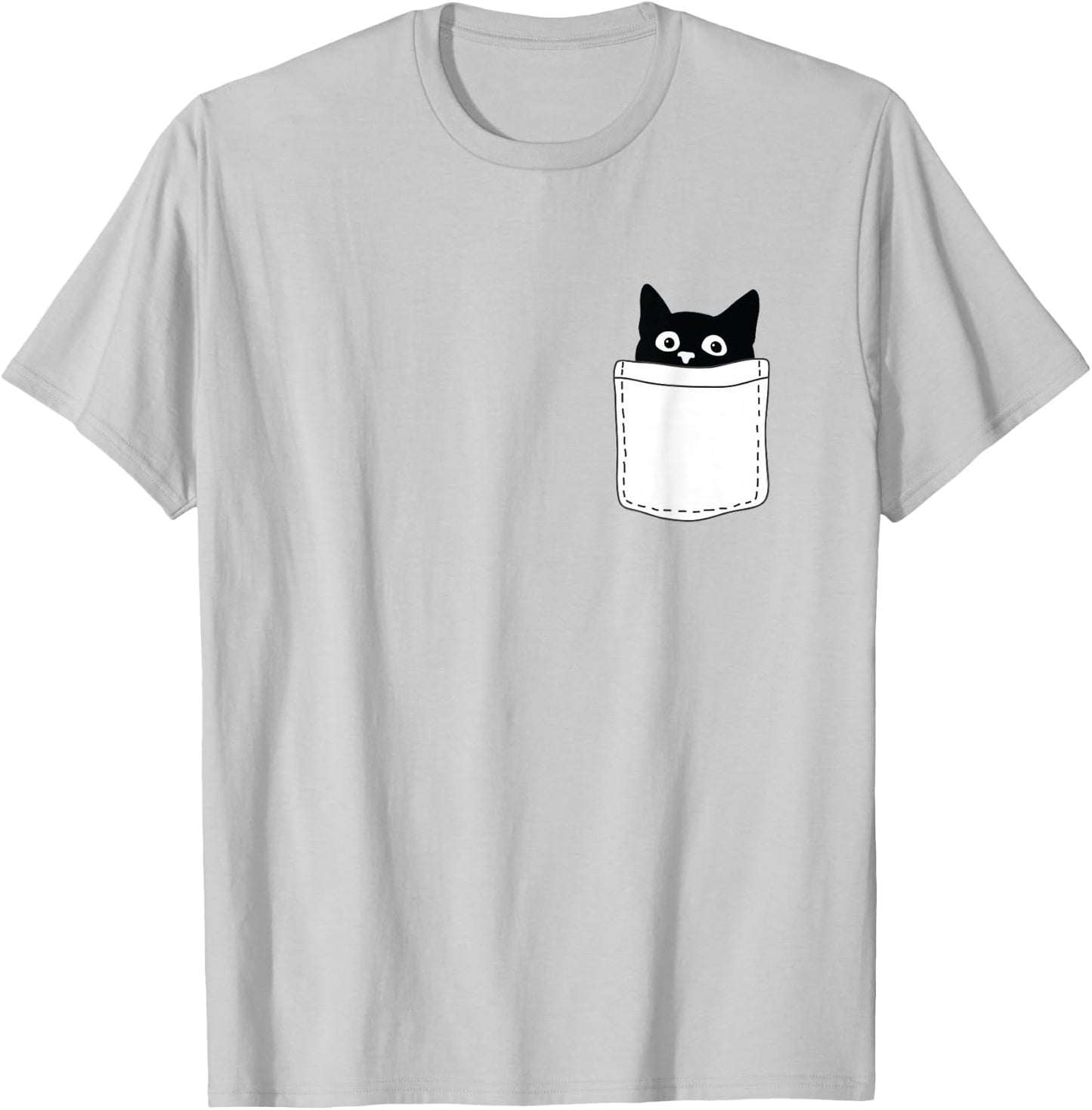 Cute Black Cat Spy Peeking in Pocket for Kitten Lovers T-Shirt - T-Shirt | Ash