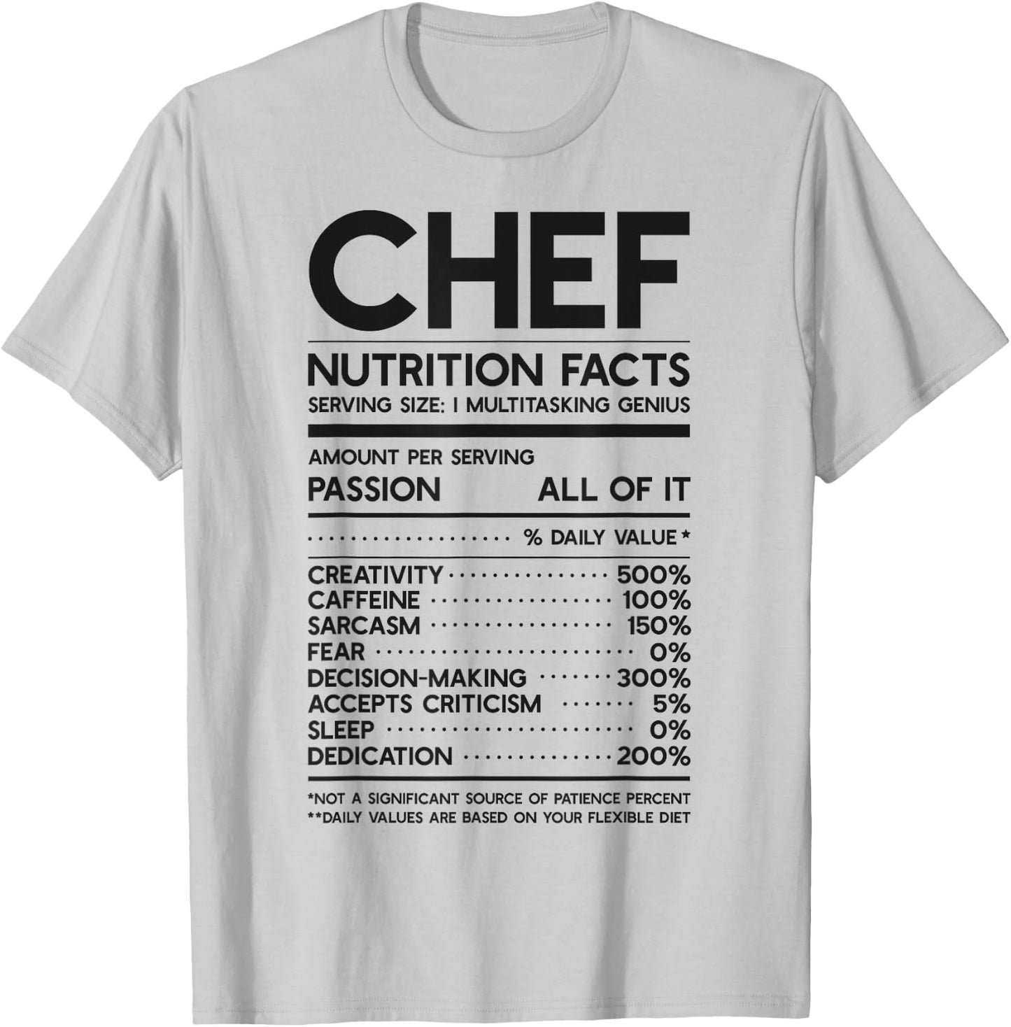 Chef Nutrition Facts Funny Cook Men Women Vintage Cooking T-Shirt - T-Shirt | Ash
