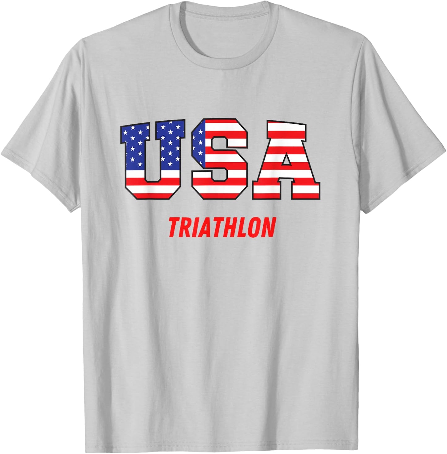 Triathlon USA Go Team Sport Patriotic American Flag T-Shirt - T-Shirt | Ash