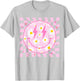 Retro Happy Smile Face Checkered Pattern Pink Daisy Flower T-Shirt - T-Shirt | Ash